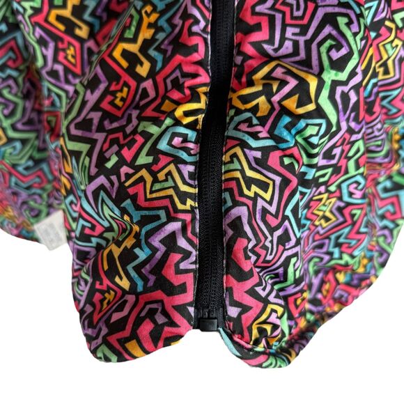 USA Palm Reversible sherpa & colorful funky art pattern jacket 90s style Size XS - Picture 11 of 15